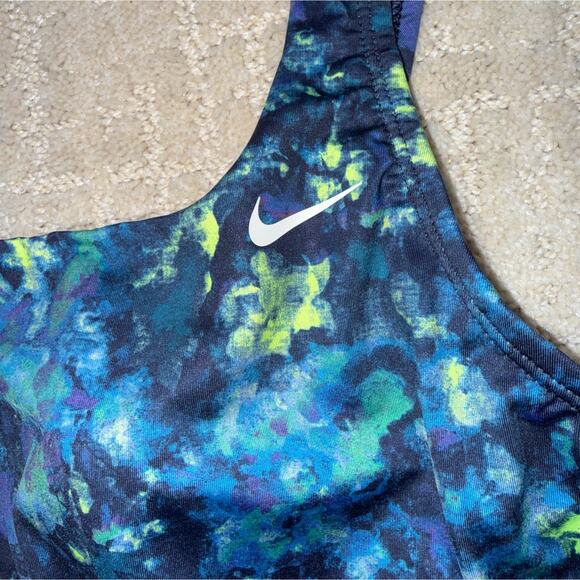 Nike One Piece Swimsuit Women’s Large Blue Green Abstract Print Athletic NWOT - Picture 2 of 8